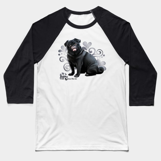 Black pug Baseball T-Shirt by Sylvanmistart